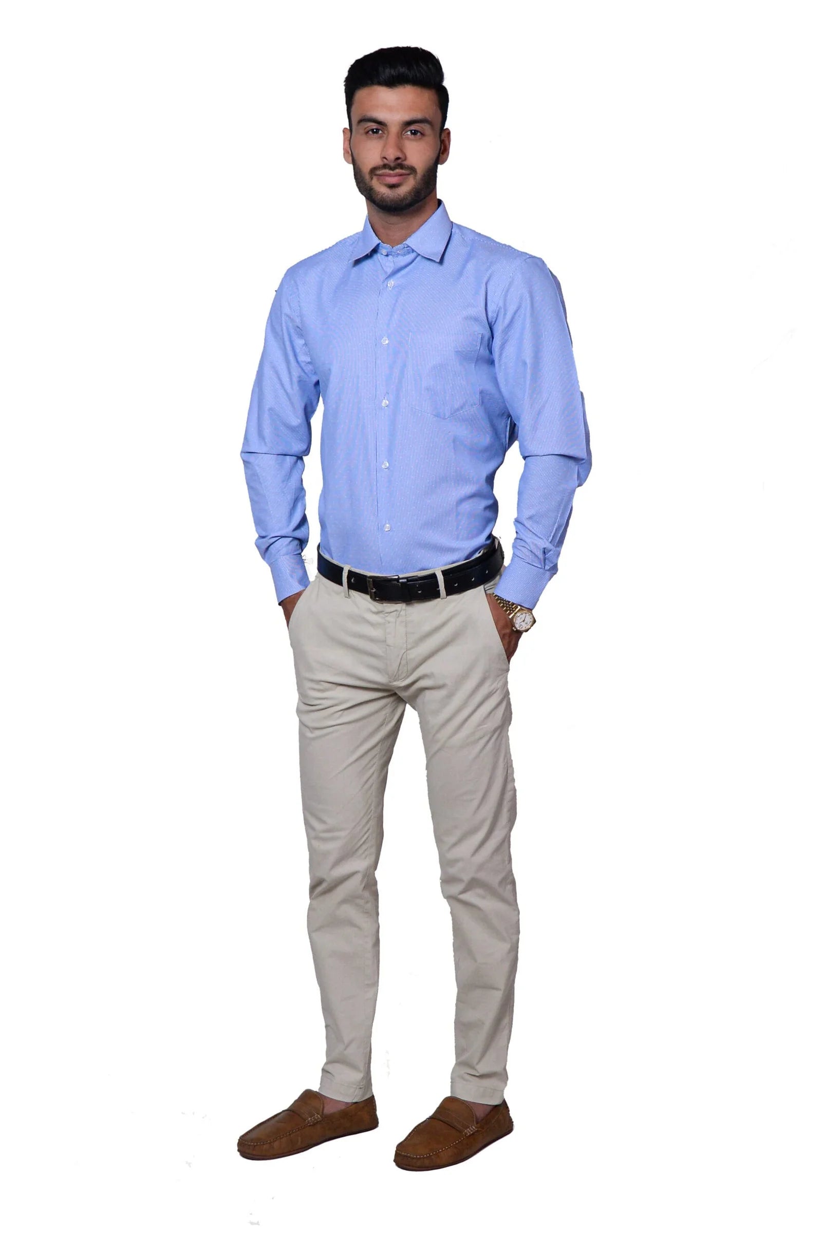 Firdous Blue & White Dotted Menβs Formal Shirt Cotton